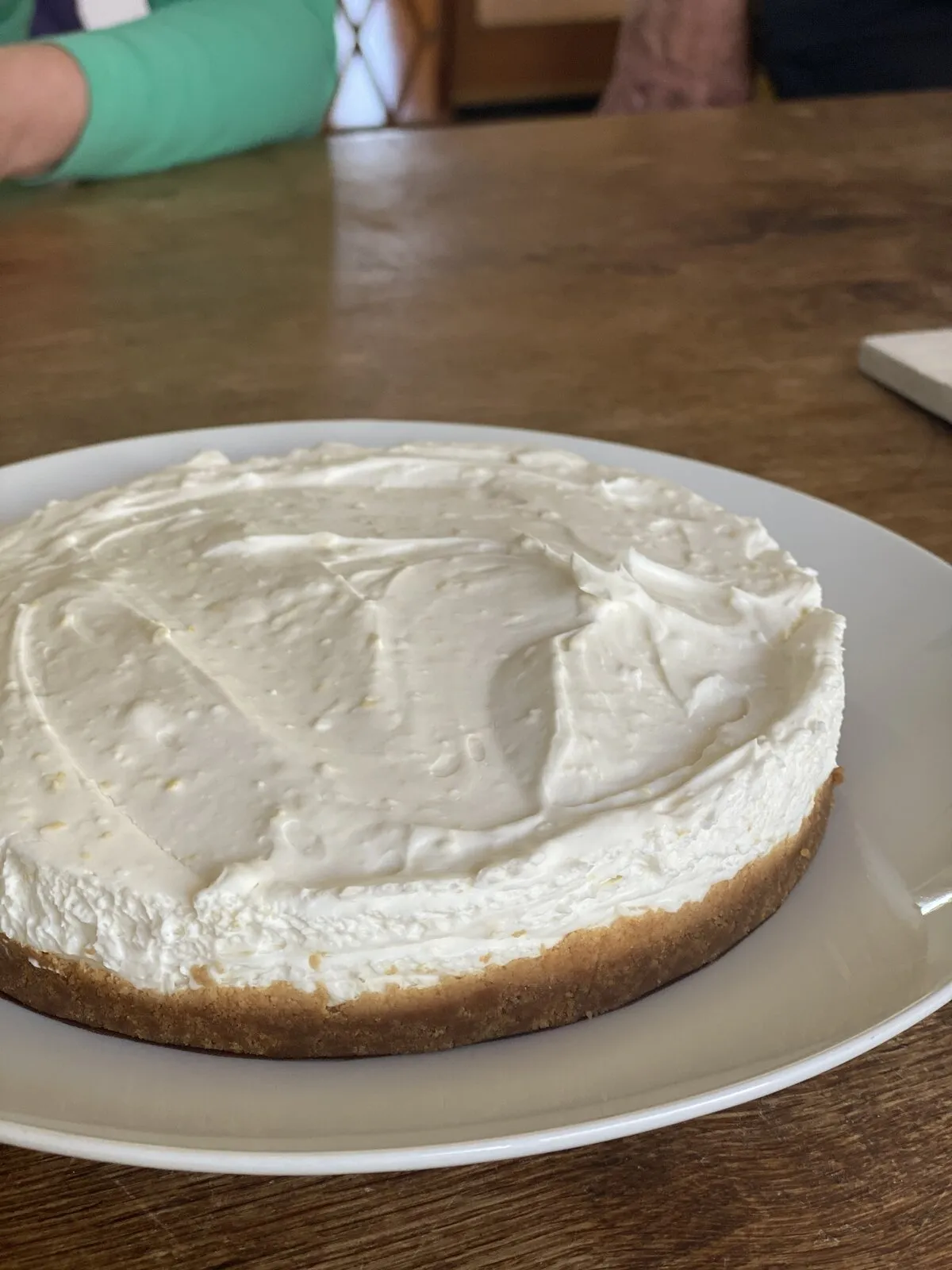 A no-bake lemon cheesecake on a gingernut base, made veganable.